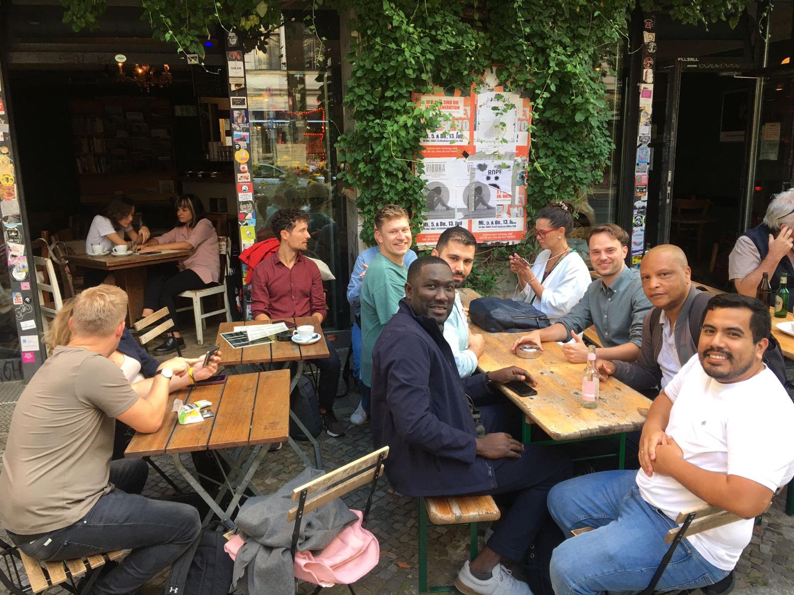 With friends at a Berlin cafe